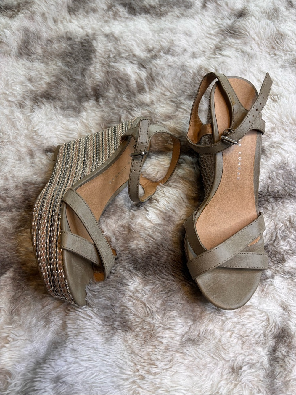 LC Lauren Conrad Taupe Woven Espadrille Wedge Sandals